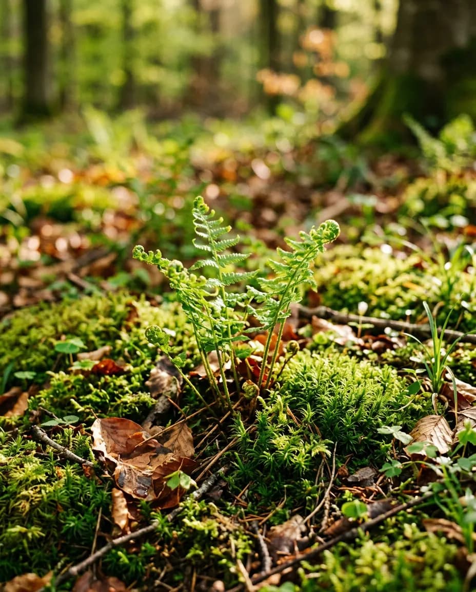 Farne auf dem Waldboden